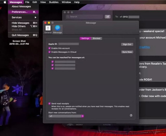 Configuration des messages pour macOS