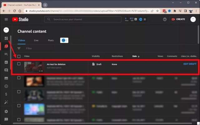 Localiser la vidéo que vous souhaitez supprimer