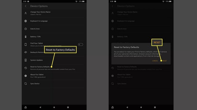 Réinitialiser une tablette Amazon Fire