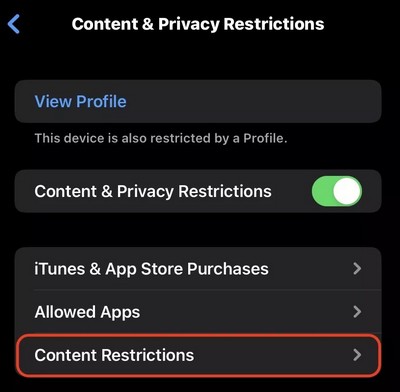 Restrictions de contenu