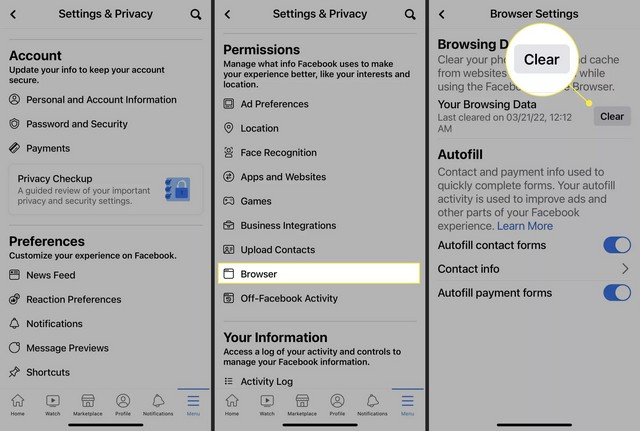 Vider le cache Facebook