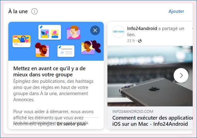 Cliquer sur épingler sur À la une