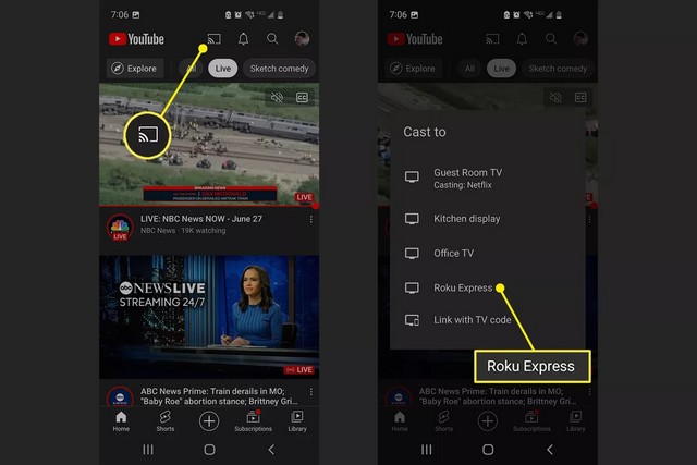 Diffuser de la vidéo d'Android vers Roku TV