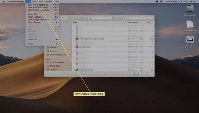 Enregistrement audio avec QuickTime