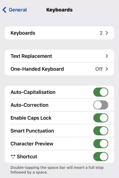 Options de clavier sur l'iPhone
