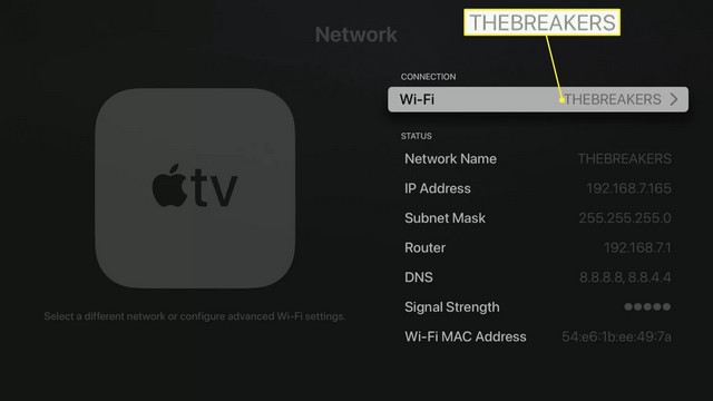 Oublier un réseau WiFi Apple TV