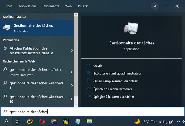 Ouvrir le gestionnaire des tâches sur Windows