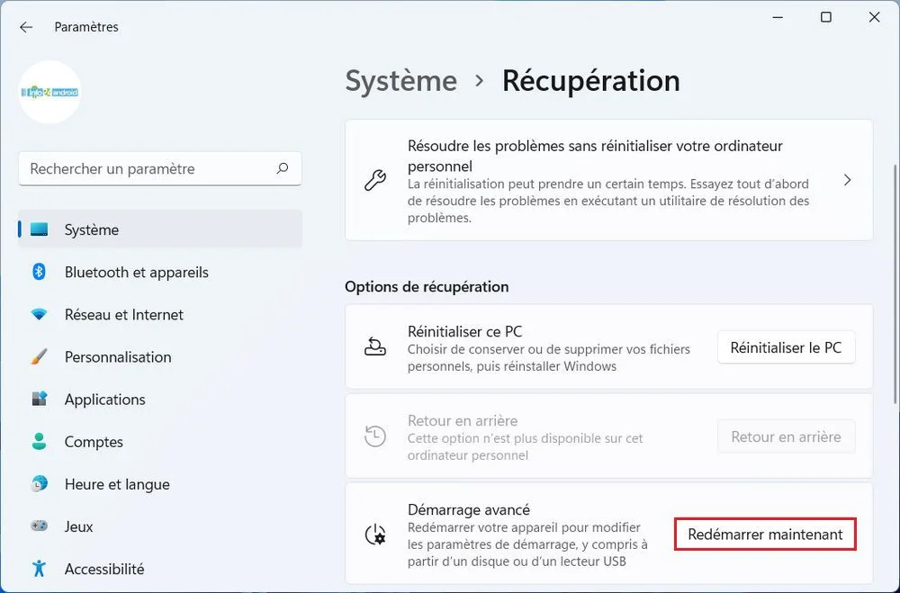 Récupération Windows 11
