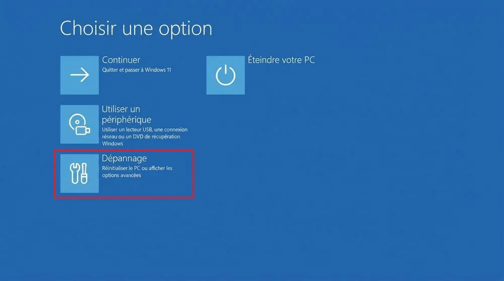 Sélectionnez Dépannage