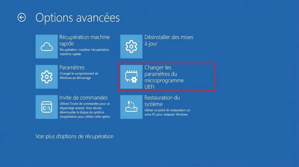 Sélectionnez Paramètres du microprogramme UEFI