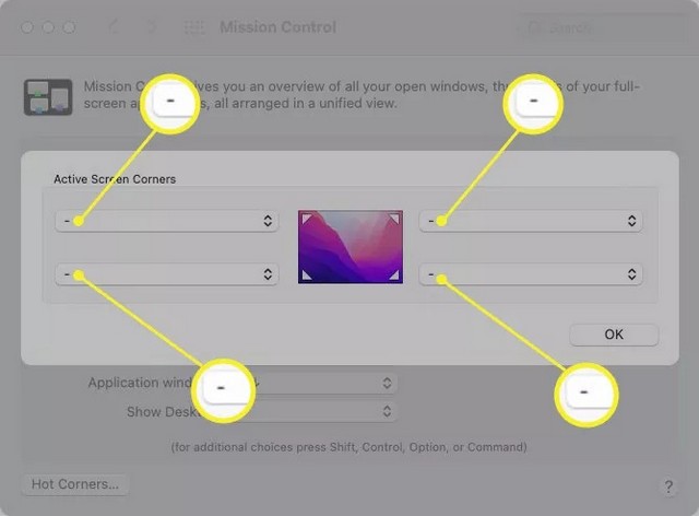 Supprimer les actions des coins actifs