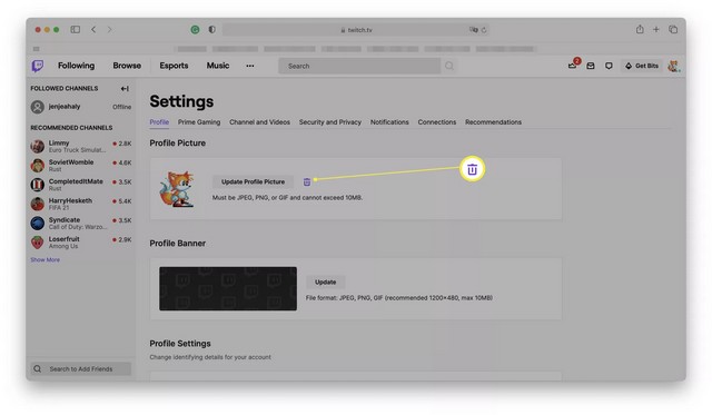 Supprimer votre photo de profil sur Twitch