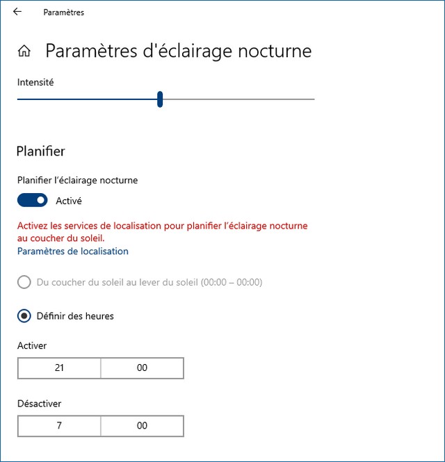 Activer éclairage nocturne