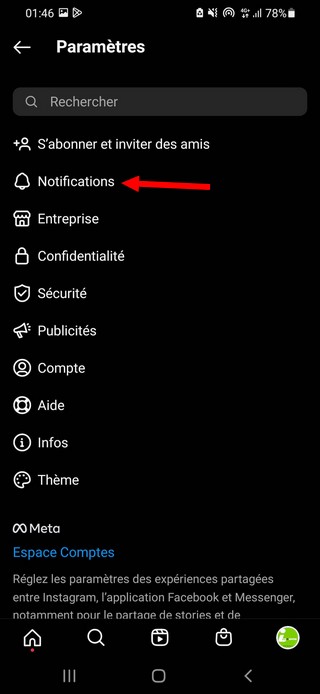 Appuyer sur Notifications
