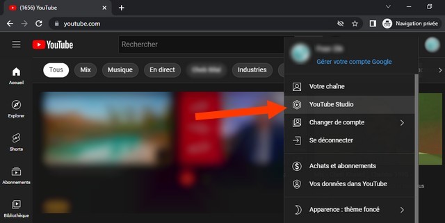 Cliquer sur YouTube Studio