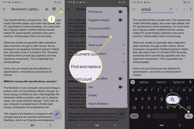 Comment faire un Ctrl+F dans Google Docs