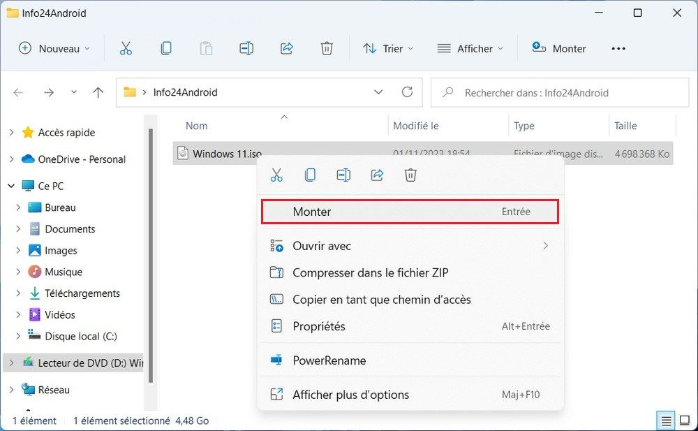 Monter un fichier ISO sous Windows 11