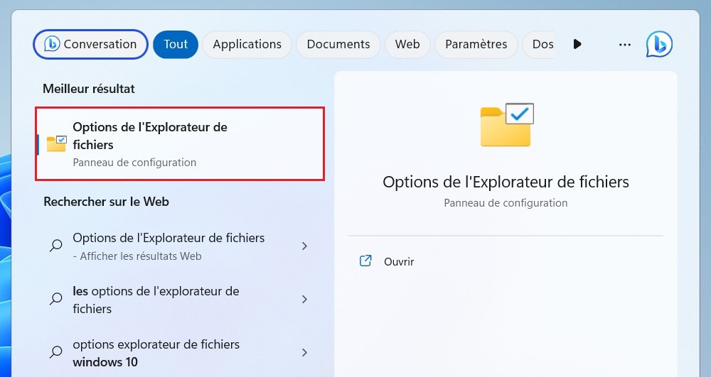 Options de l'Explorateur de fichiers