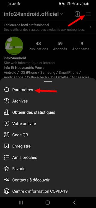 Paramètres Instagram