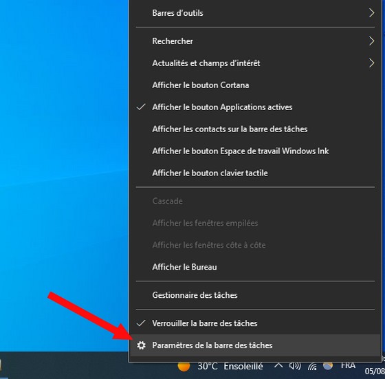 Paramètres de la barre des tâches