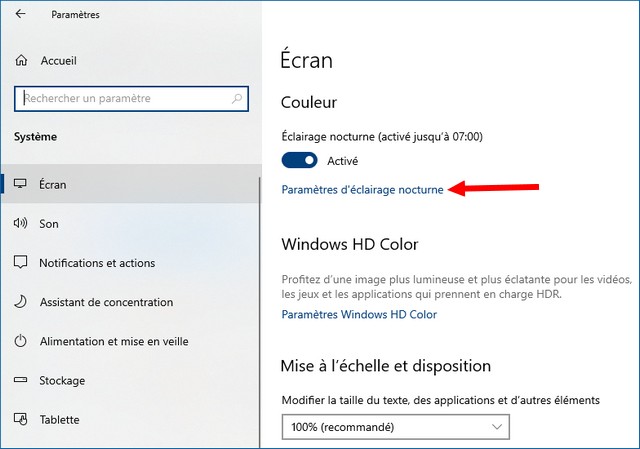 Activer éclairage nocturne