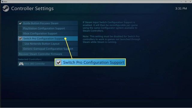 Prise en charge de la configuration Switch Pro