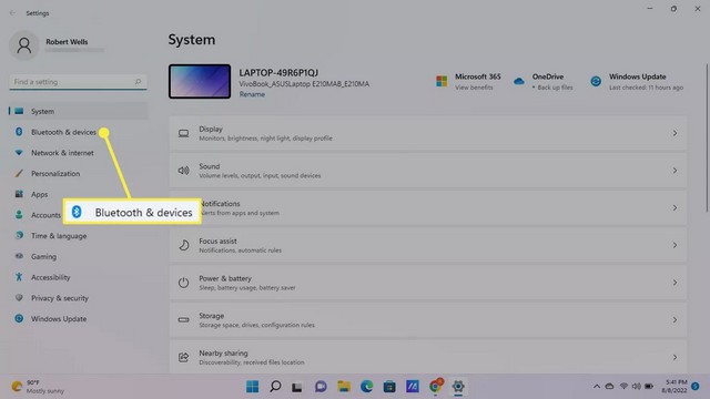 Sélectionner Bluetooth et appareils