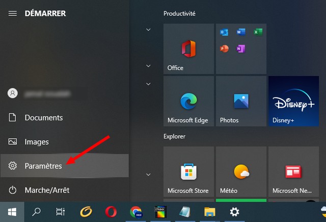 Sélectionner Paramètres Windows 10