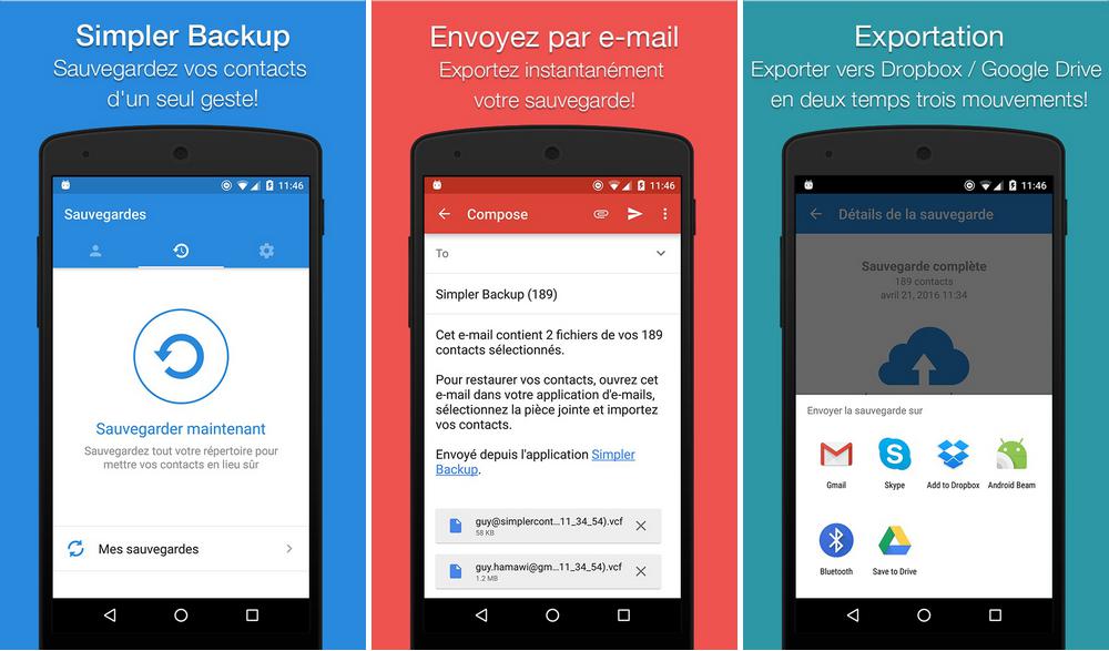 Simpler Backup - application pour sauvegarder les contacts