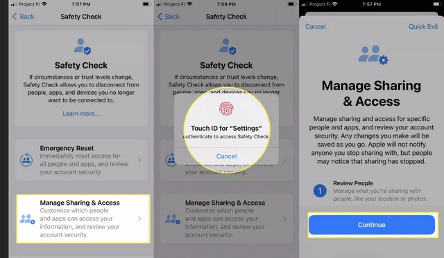 Utiliser la fonction Safety Check sur iPhone
