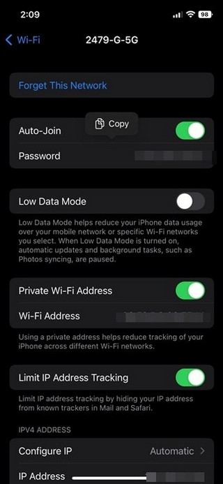 Afficher les mots de passe WiFi sur iPhone