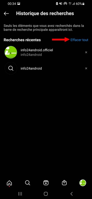Effacer historique des recherches sur Instagram