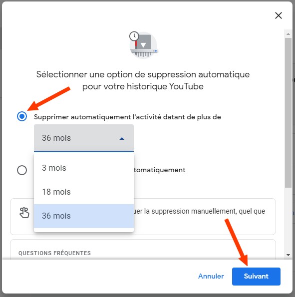 La suppression automatique de historique de recherche YouTube