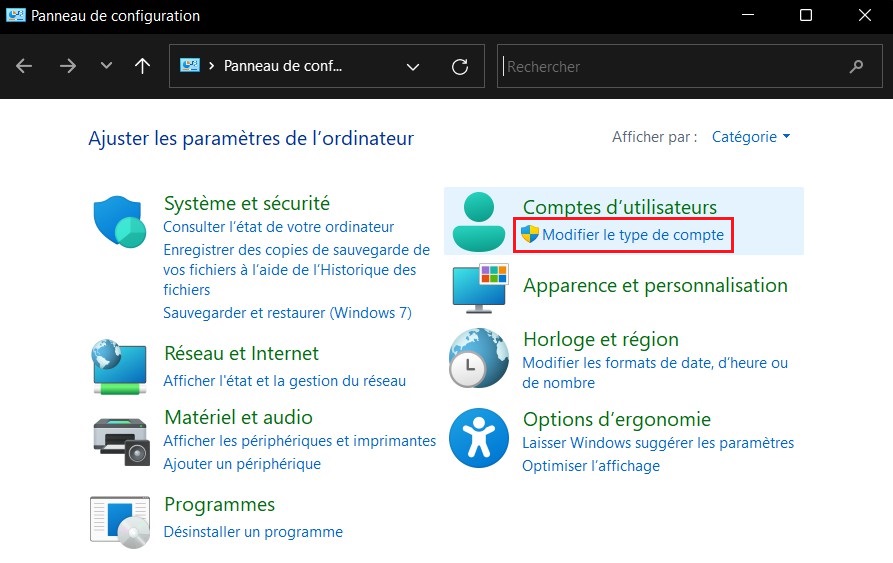 Panneau de configuration