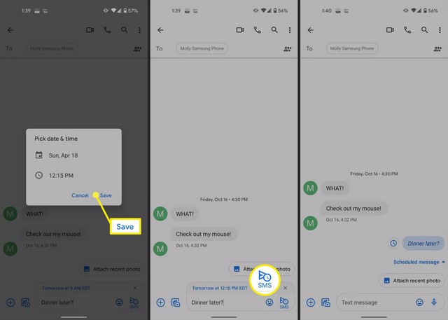 Programmer un message texte sur Android