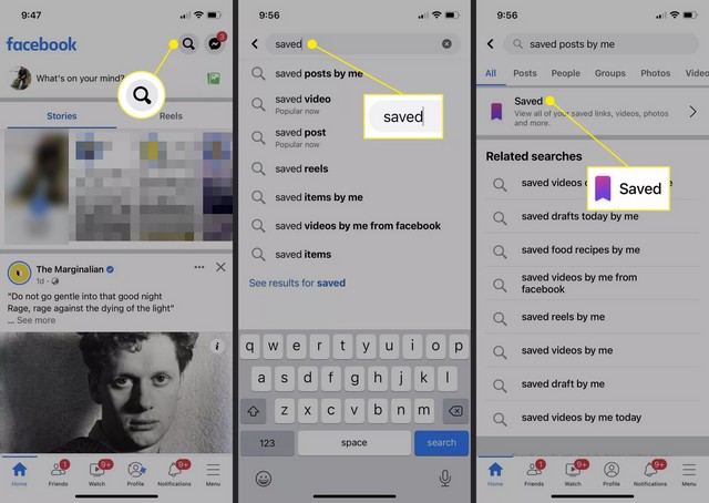 Rechercher sur Facebook vos publications enregistrées