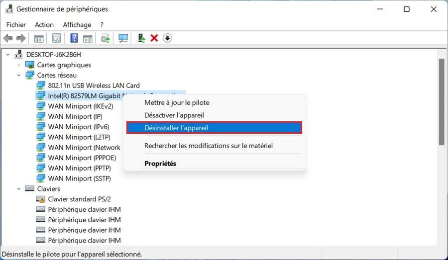 Réinstaller le pilote Ethernet