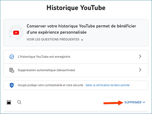 Supprimer historique de recherche YouTube