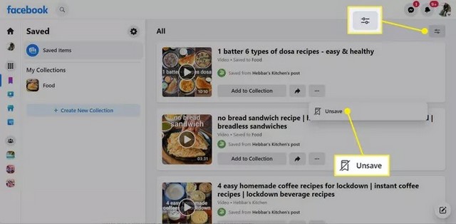 Trouver vos publications enregistrées sur Facebook