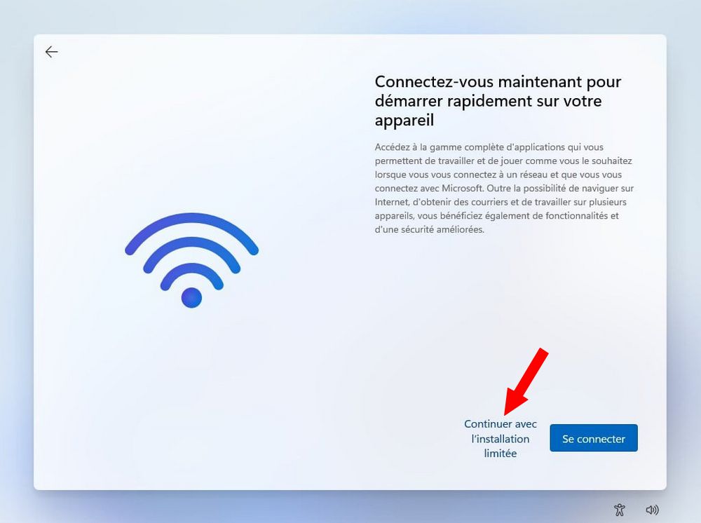 Continuer avec l'installation limitée