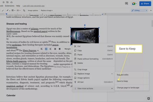 Copier l'image dans Google Keep