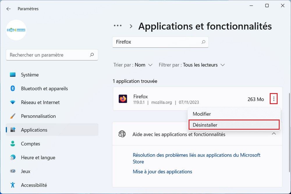 Désinstaller les applications Android sur Windows 11