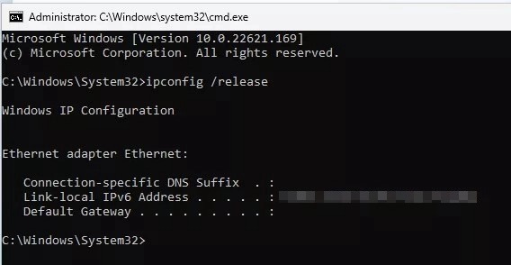 Exécuter la commande ipconfig