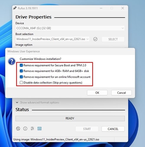 Installer Windows 11 sans compte Microsoft via Rufus
