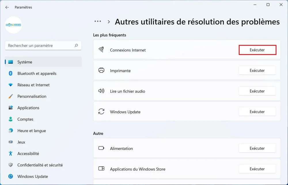 Lancer l'utilitaire de résolution des problèmes réseau