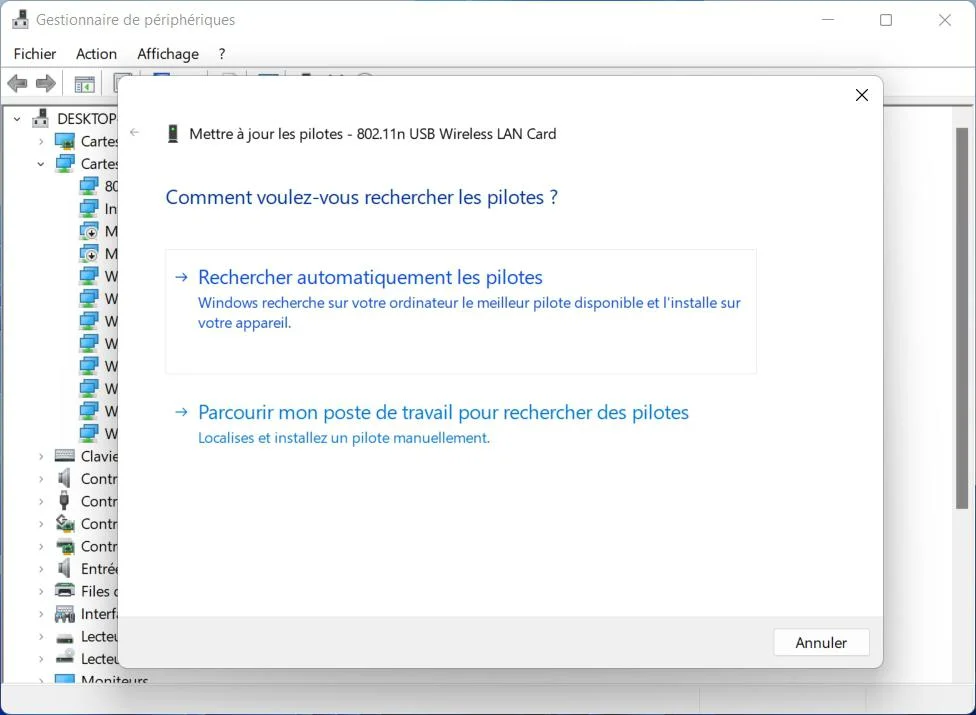 Mettre à jour le pilote de la carte Wi-Fi