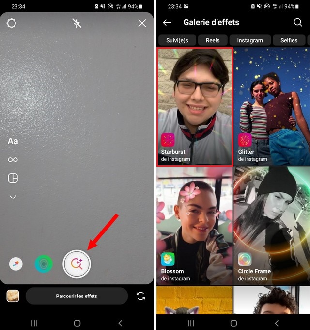 Rechercher des filtres sur Instagram