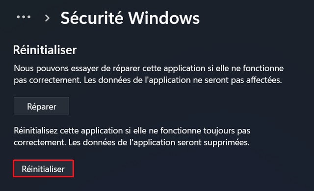 Réinitialiser Windows Defender