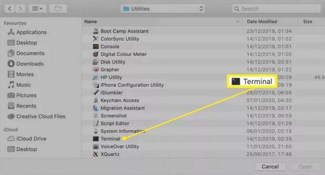 Sélectionner Terminal