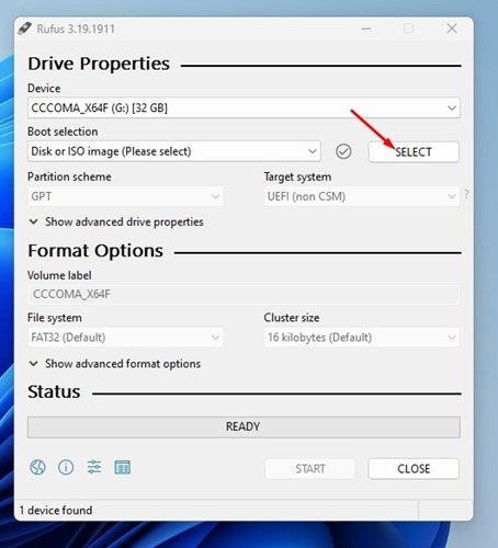 Sélectionner le fichier ISO de Windows 11
